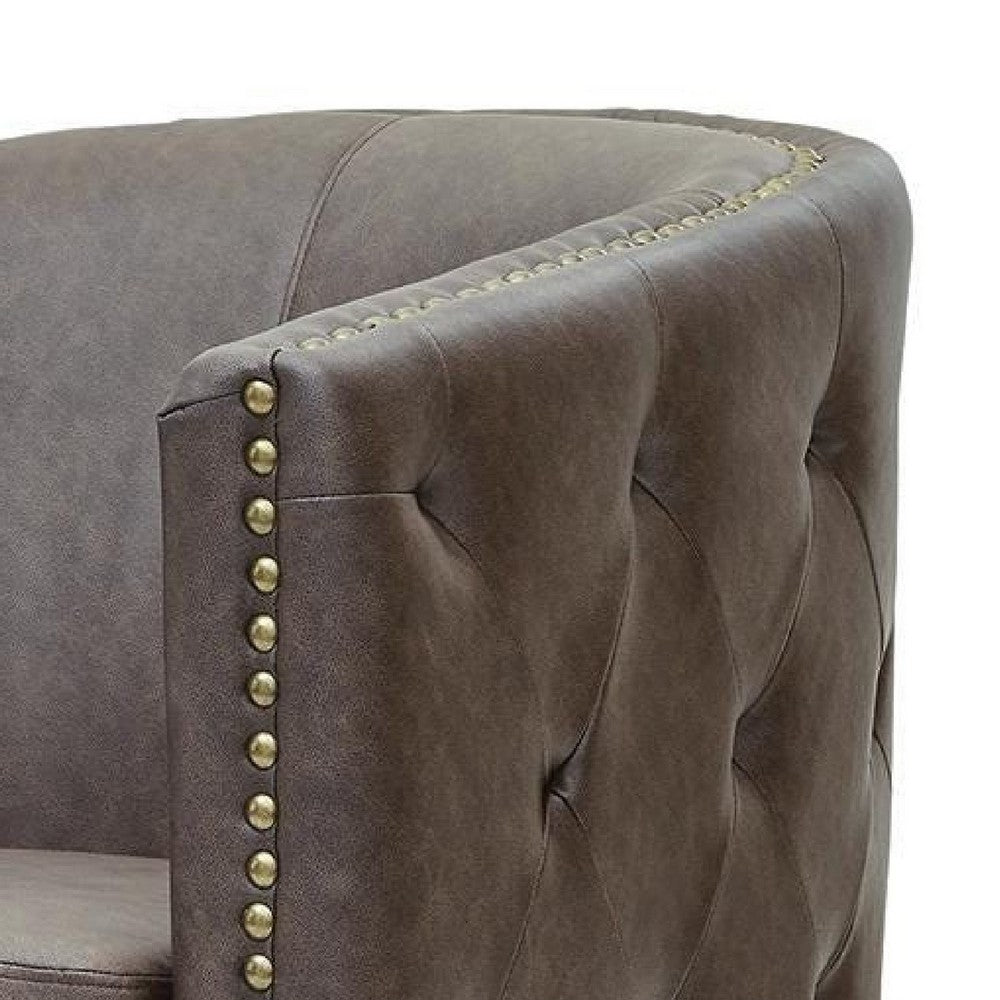 Amay Swivel Accent Chair | Barrel Design | Granite Tufted Faux Leather