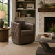 Amay Swivel Accent Chair | Barrel Design | Granite Tufted Faux Leather