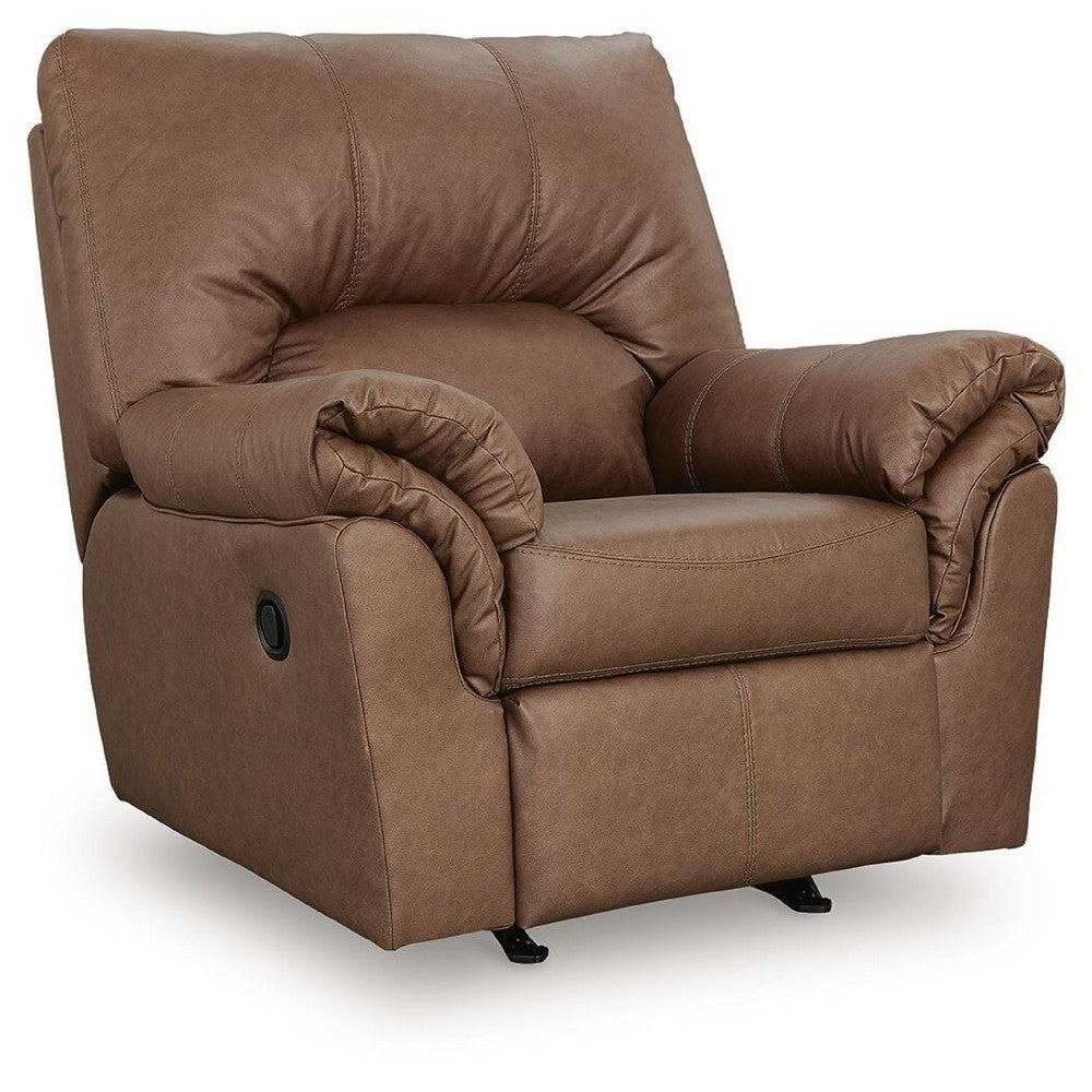 Lalie Manual Rocker Recliner  Chair | Jumbo-Stitching | Caramel Faux Leather