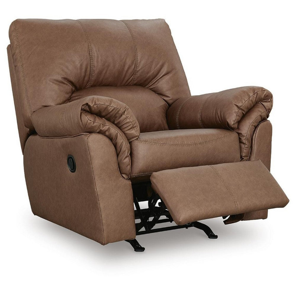 Lalie Manual Rocker Recliner  Chair | Jumbo-Stitching | Caramel Faux Leather