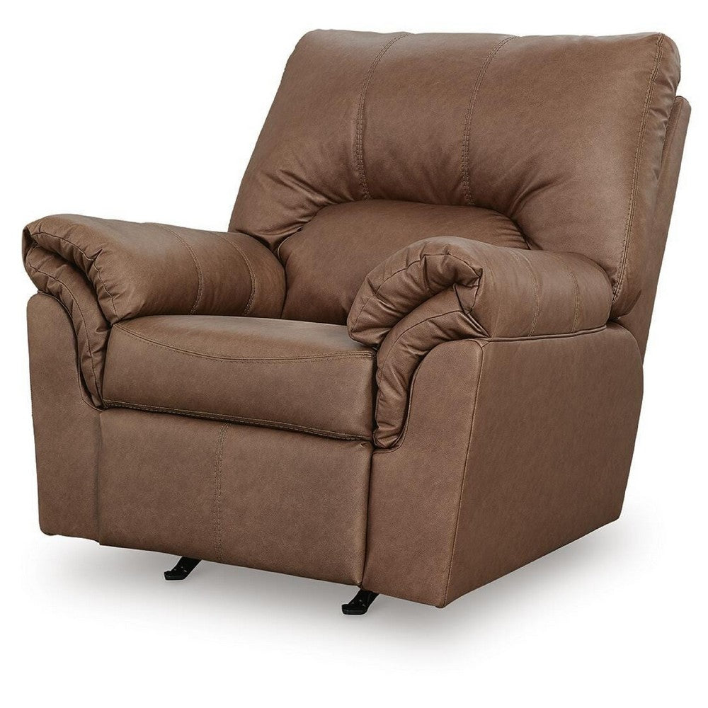 Lalie Manual Rocker Recliner  Chair | Jumbo-Stitching | Caramel Faux Leather