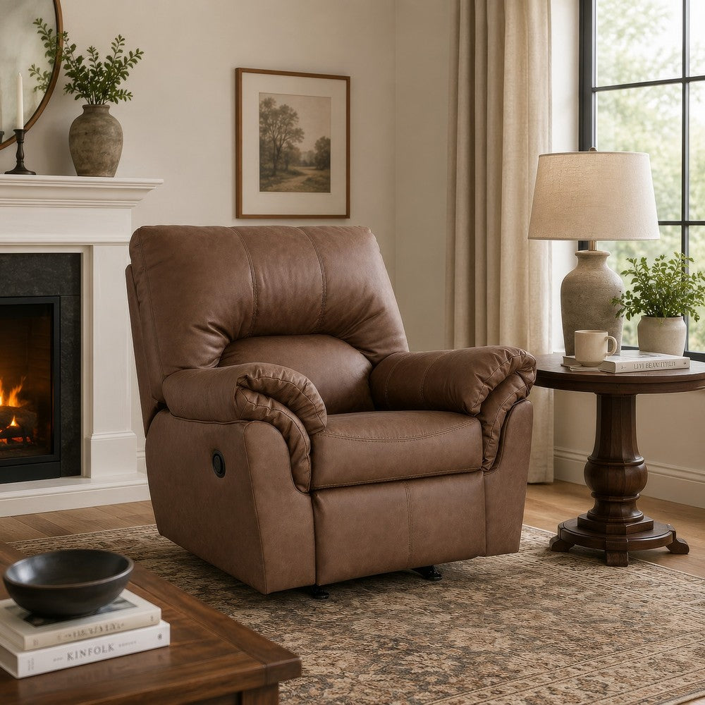 Lalie Manual Rocker Recliner  Chair | Jumbo-Stitching | Caramel Faux Leather