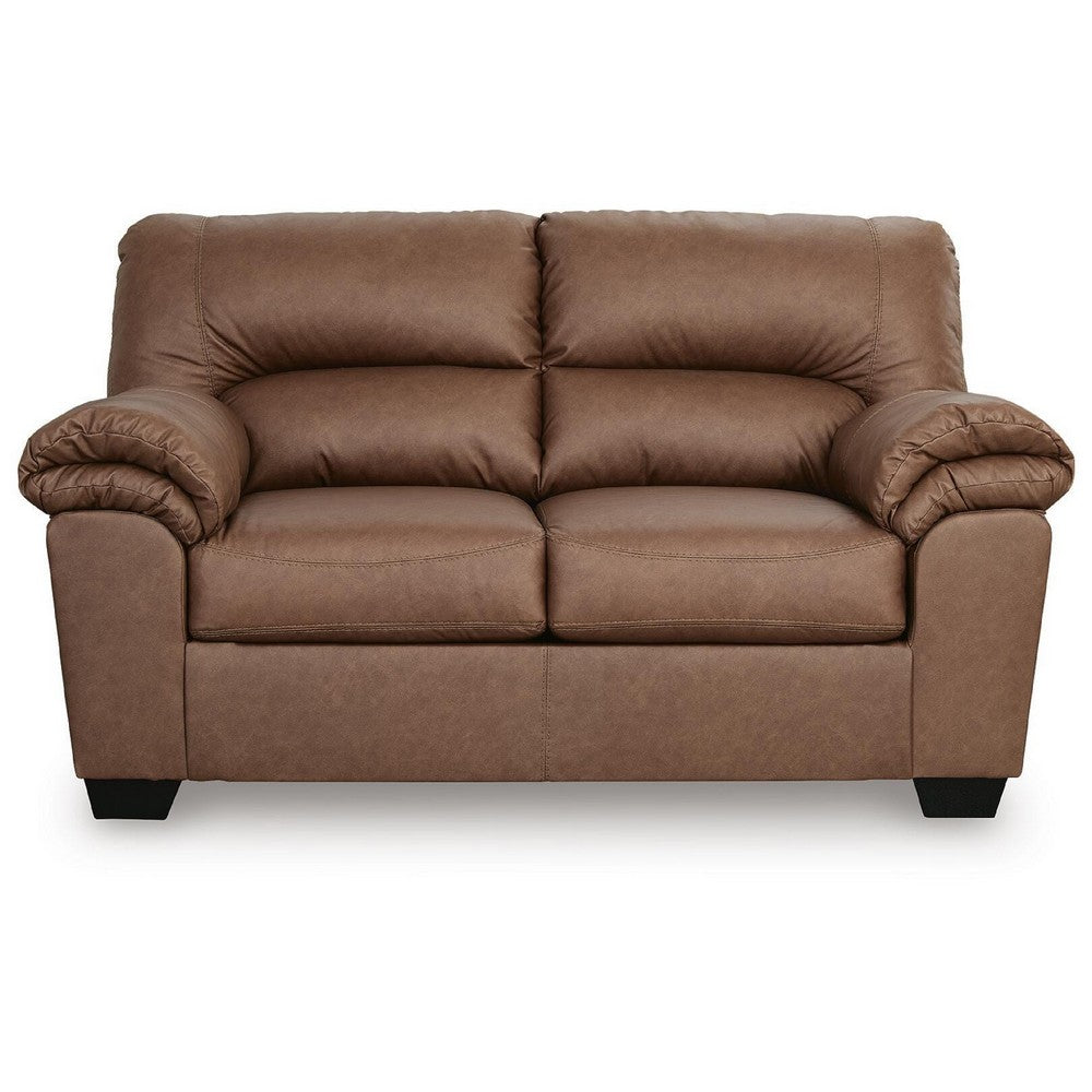 Lalie Loveseat | Corner Block Frame | Caramel Jumbo-Stitch Faux Leather 66"