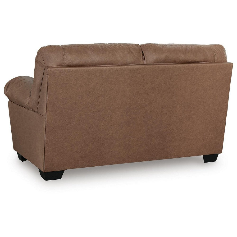 Lalie Loveseat | Corner Block Frame | Caramel Jumbo-Stitch Faux Leather 66"