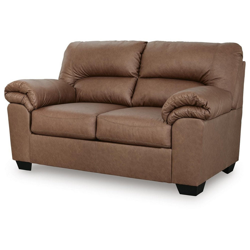 Lalie Loveseat | Corner Block Frame | Caramel Jumbo-Stitch Faux Leather 66"