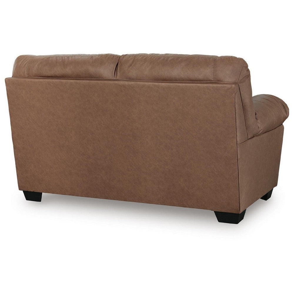 Lalie Loveseat | Corner Block Frame | Caramel Jumbo-Stitch Faux Leather 66"