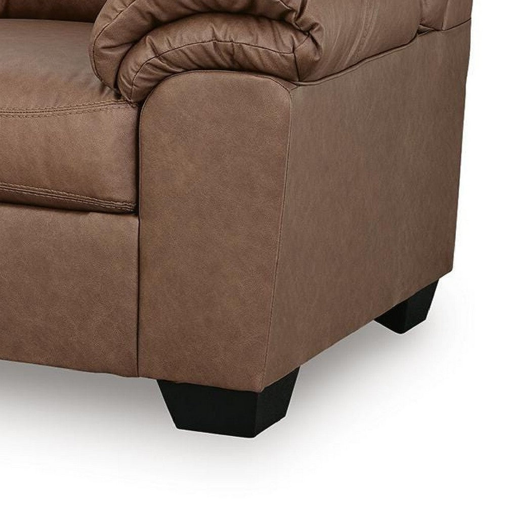 Lalie Loveseat | Corner Block Frame | Caramel Jumbo-Stitch Faux Leather 66"