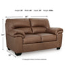 Lalie Loveseat | Corner Block Frame | Caramel Jumbo-Stitch Faux Leather 66"