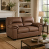 Lalie Loveseat | Corner Block Frame | Caramel Jumbo-Stitch Faux Leather 66"
