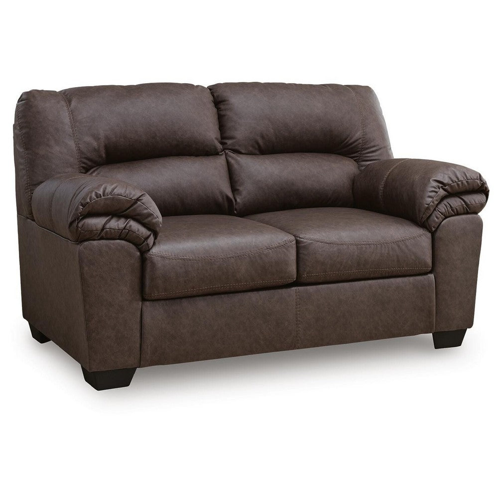 Lalie Loveseat | Corner Block Frame | Umber Jumbo-Stitch Faux Leather 66"