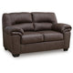 Lalie Loveseat | Corner Block Frame | Umber Jumbo-Stitch Faux Leather 66"