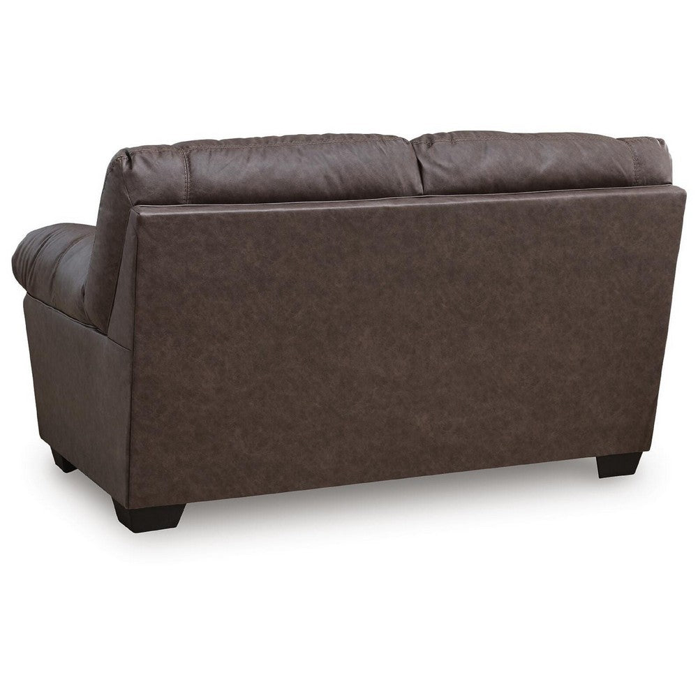 Lalie Loveseat | Corner Block Frame | Umber Jumbo-Stitch Faux Leather 66"
