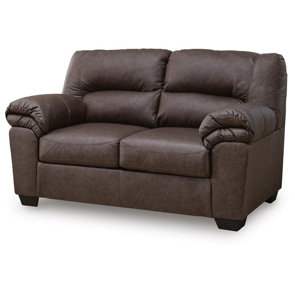 Lalie Loveseat | Corner Block Frame | Umber Jumbo-Stitch Faux Leather 66"