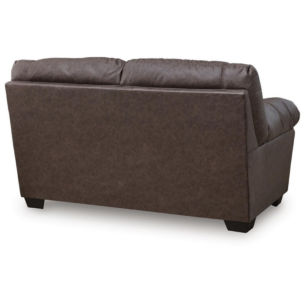 Lalie Loveseat | Corner Block Frame | Umber Jumbo-Stitch Faux Leather 66"