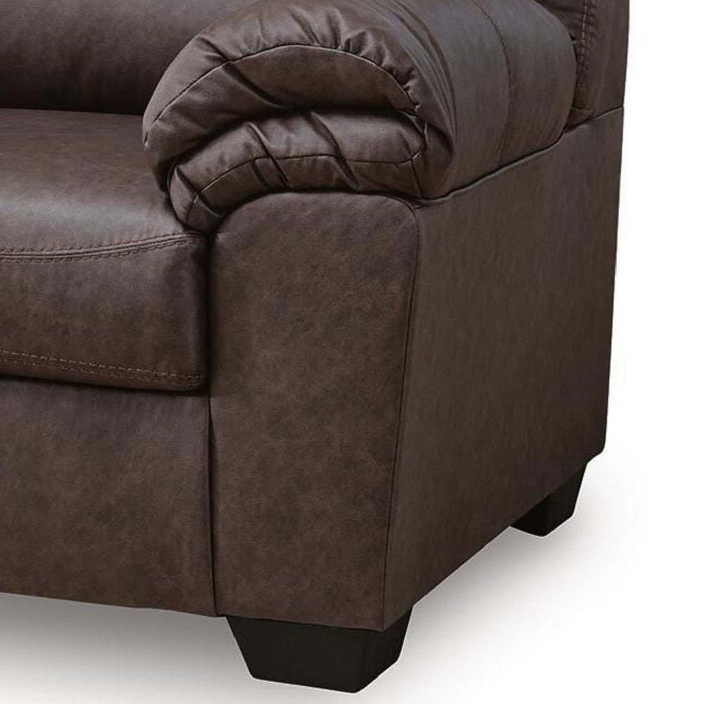 Lalie Loveseat | Corner Block Frame | Umber Jumbo-Stitch Faux Leather 66"