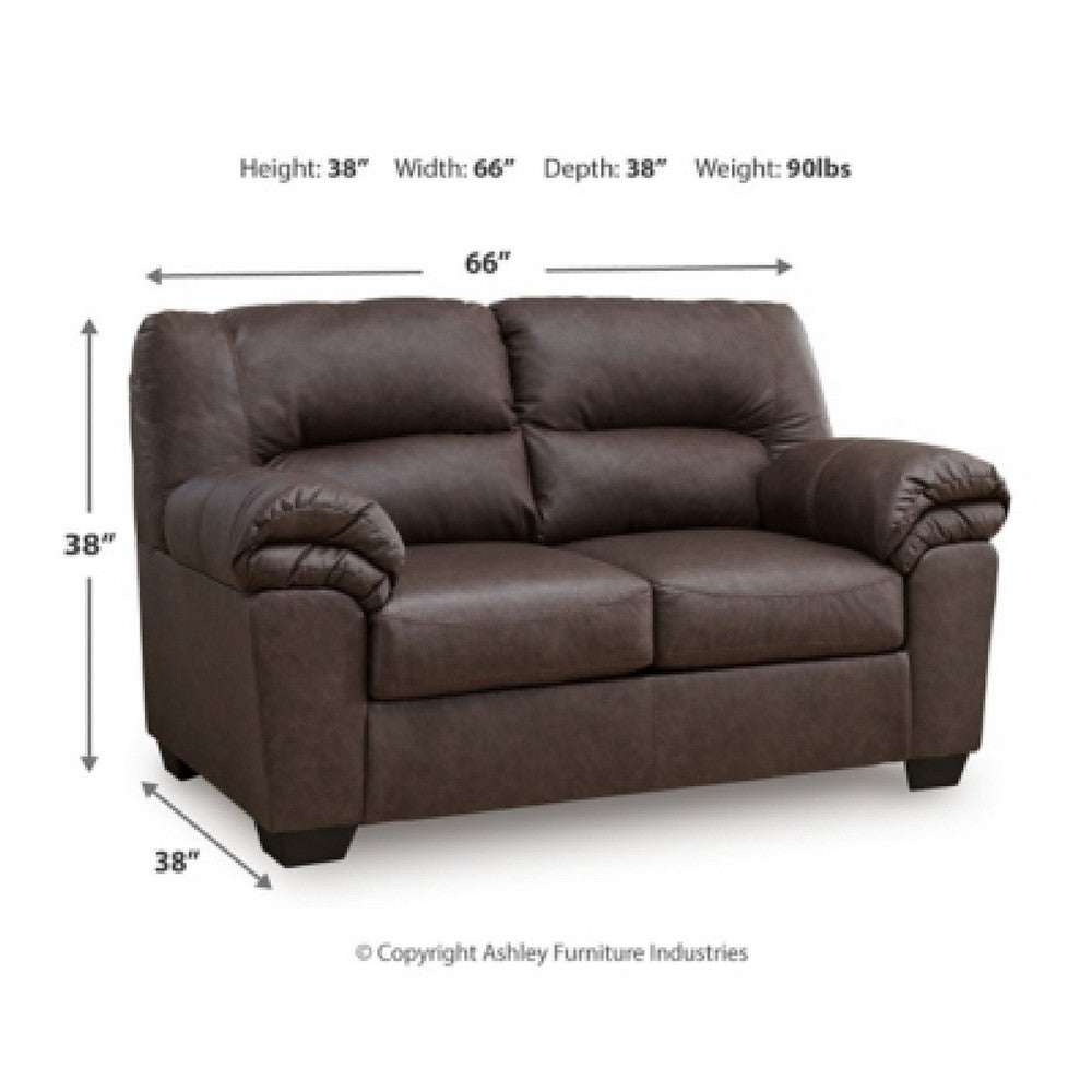 Lalie Loveseat | Corner Block Frame | Umber Jumbo-Stitch Faux Leather 66"