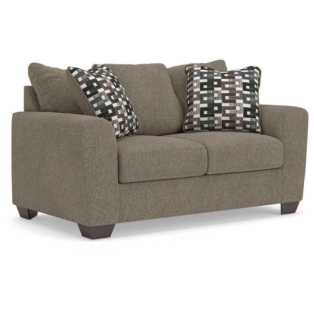 Teu Loveseat | Striped Accent Pillows | Brown-Gray Chenille 66"