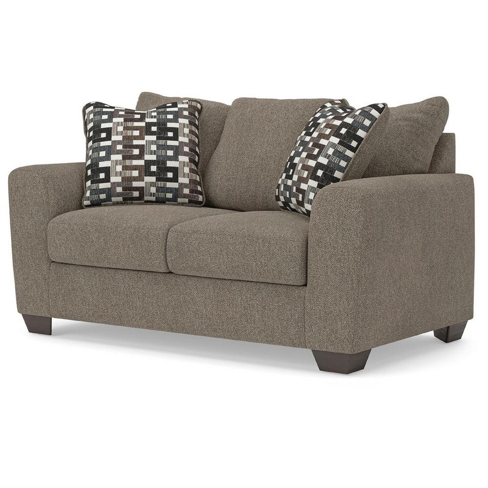 Teu Loveseat | Striped Accent Pillows | Brown-Gray Chenille 66"
