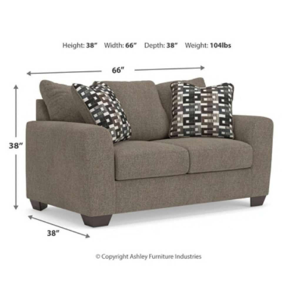 Teu Loveseat | Striped Accent Pillows | Brown-Gray Chenille 66"
