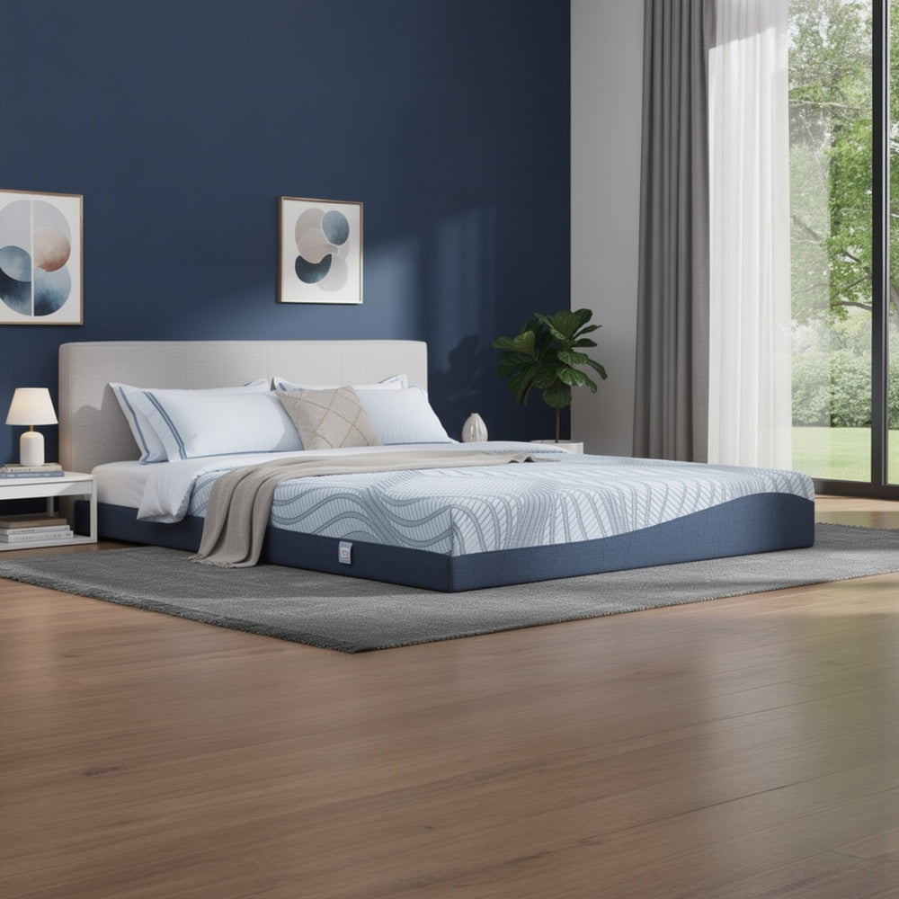 Pmy Full Mattress with Memory Foam | Firm Support | Light Blue Fabric 12"
