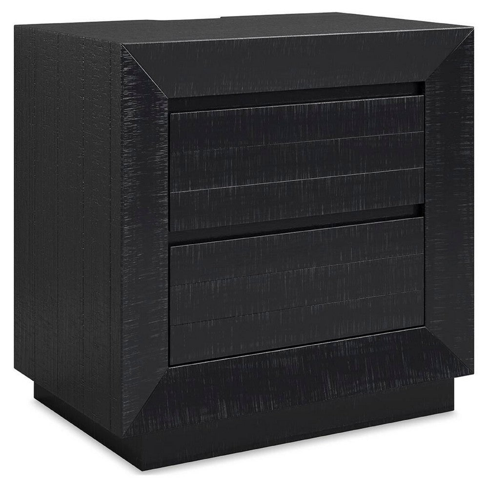 Deri Nightstand with USB Ports and Dual Drawers | Black Wood 27"