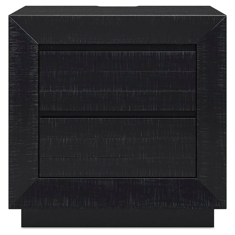 Deri Nightstand with USB Ports and Dual Drawers | Black Wood 27"