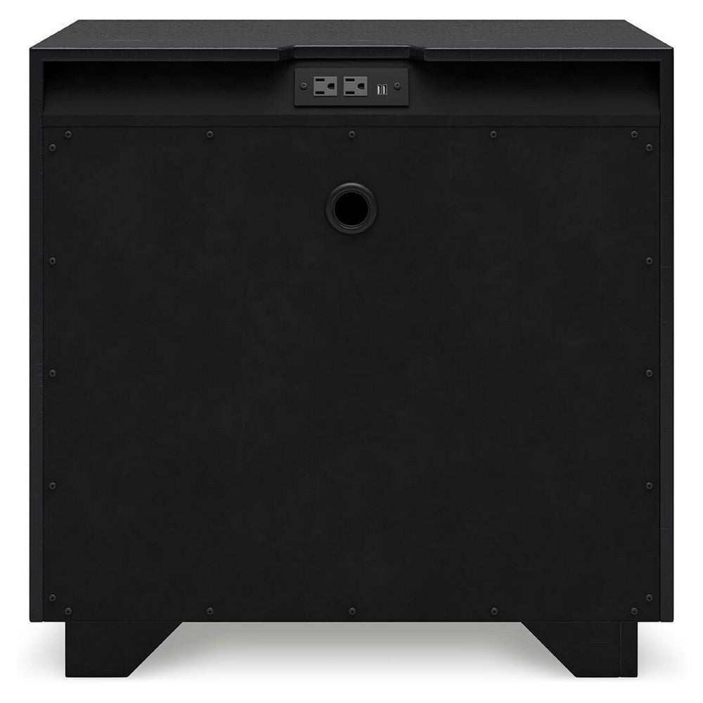 Deri Nightstand with USB Ports and Dual Drawers | Black Wood 27"