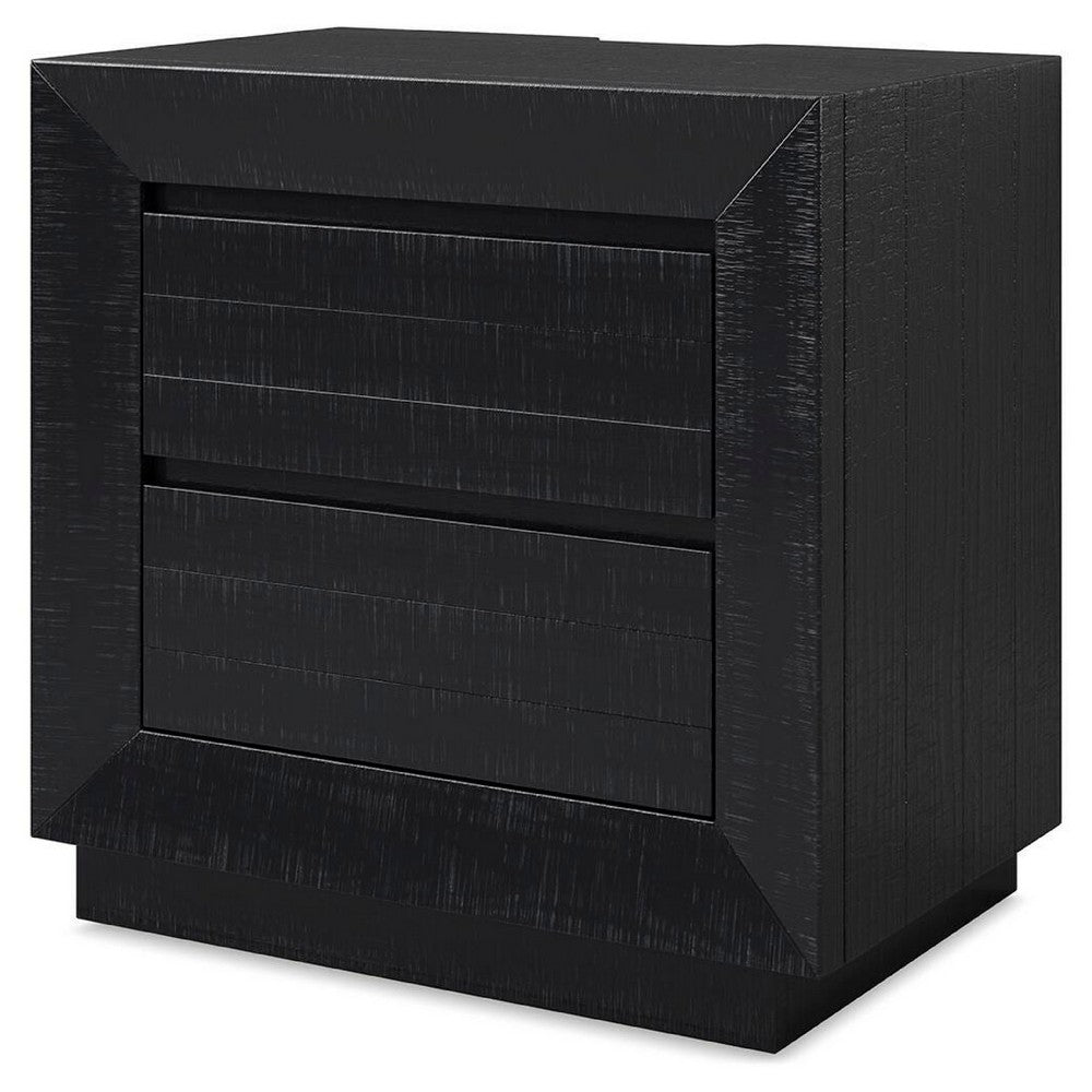 Deri Nightstand with USB Ports and Dual Drawers | Black Wood 27"