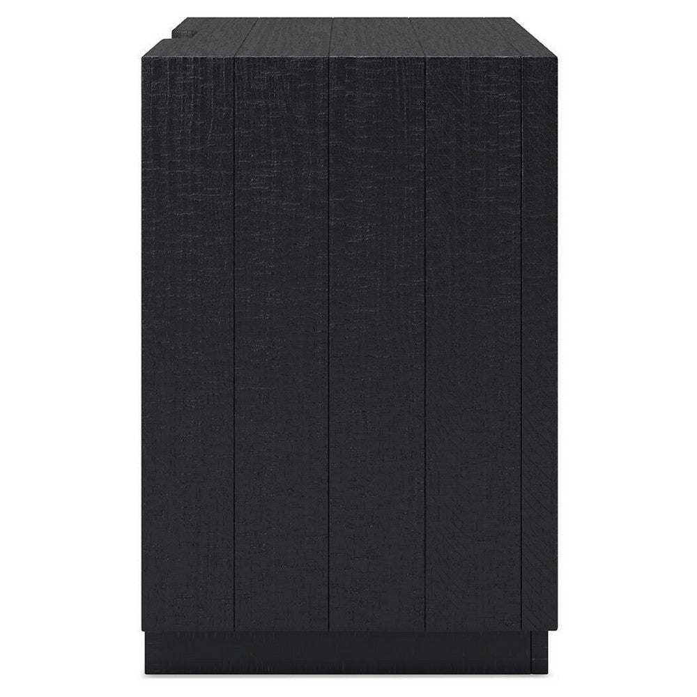 Deri Nightstand with USB Ports and Dual Drawers | Black Wood 27"