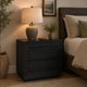 Deri Nightstand with USB Ports and Dual Drawers | Black Wood 27"