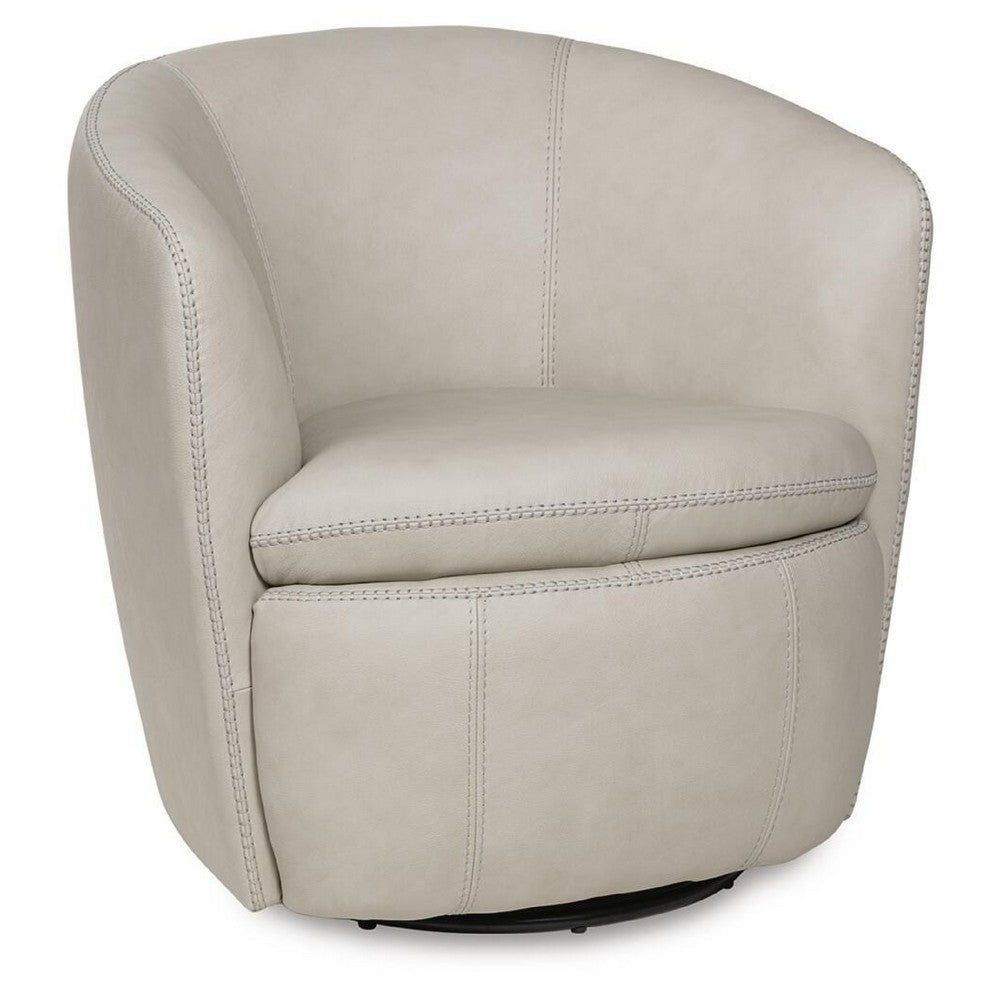 Niko Swivel Accent Chair with Barrel Back Design | Bone-White Leather