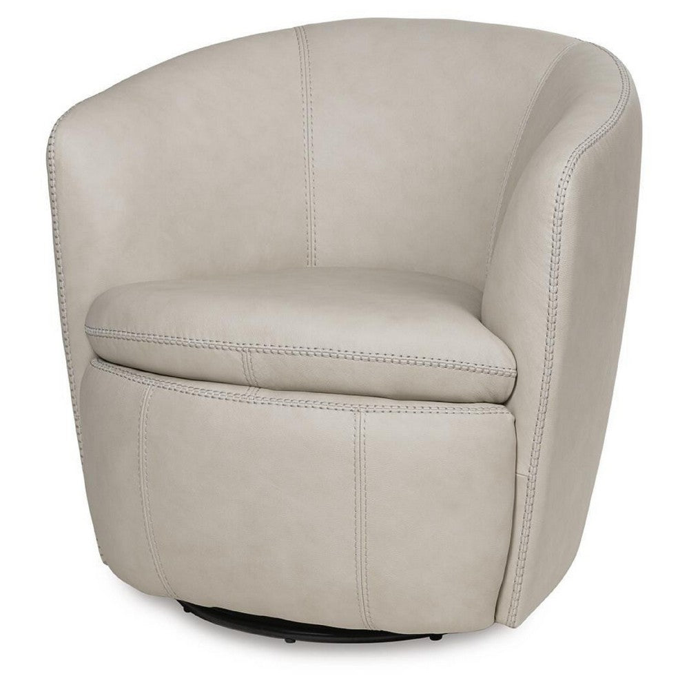 Niko Swivel Accent Chair with Barrel Back Design | Bone-White Leather