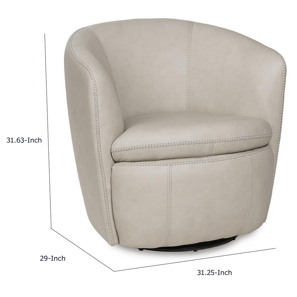Niko Swivel Accent Chair with Barrel Back Design | Bone-White Leather