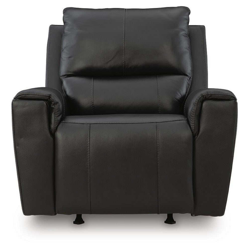 Larry Rocker Recliner Chair with Pillow Top Arms, Black Top Grain Leather