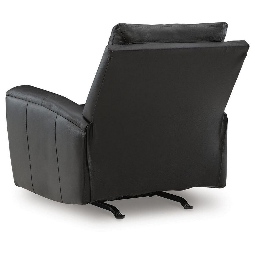 Larry Rocker Recliner Chair with Pillow Top Arms, Black Top Grain Leather