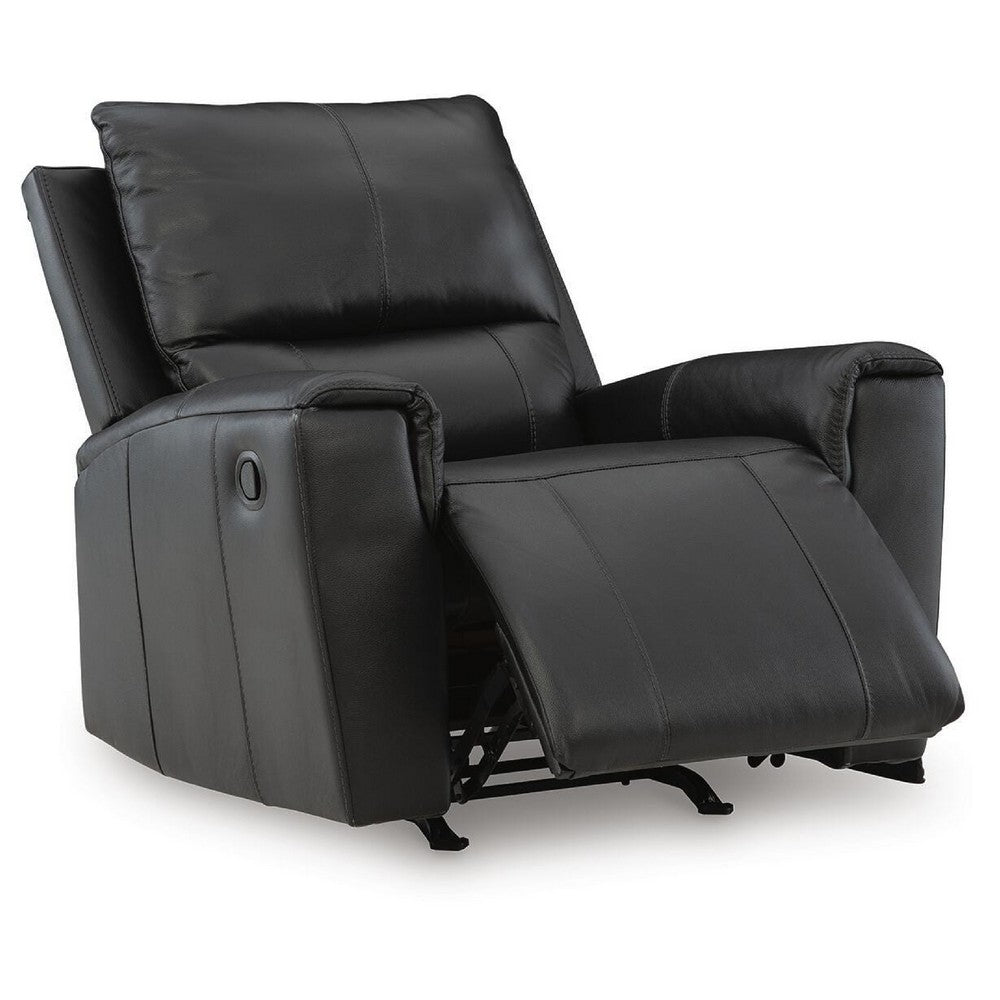 Larry Rocker Recliner Chair with Pillow Top Arms, Black Top Grain Leather