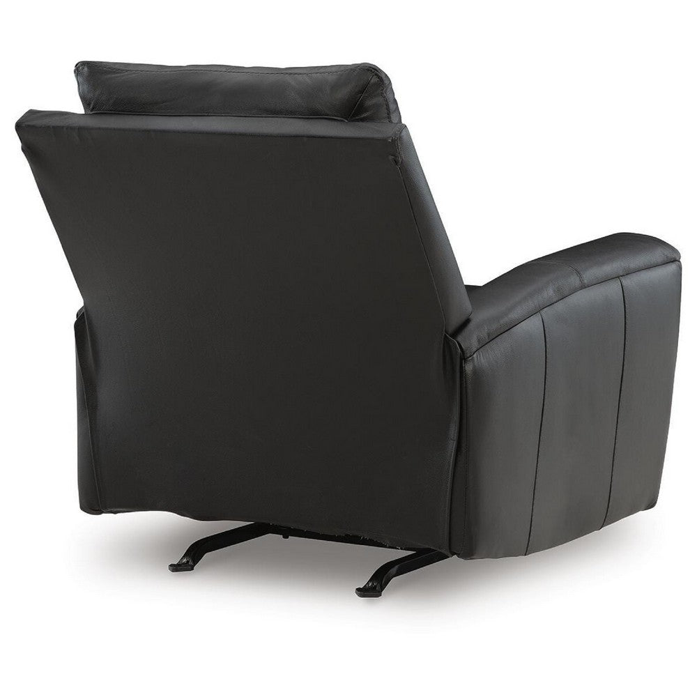 Larry Rocker Recliner Chair with Pillow Top Arms, Black Top Grain Leather