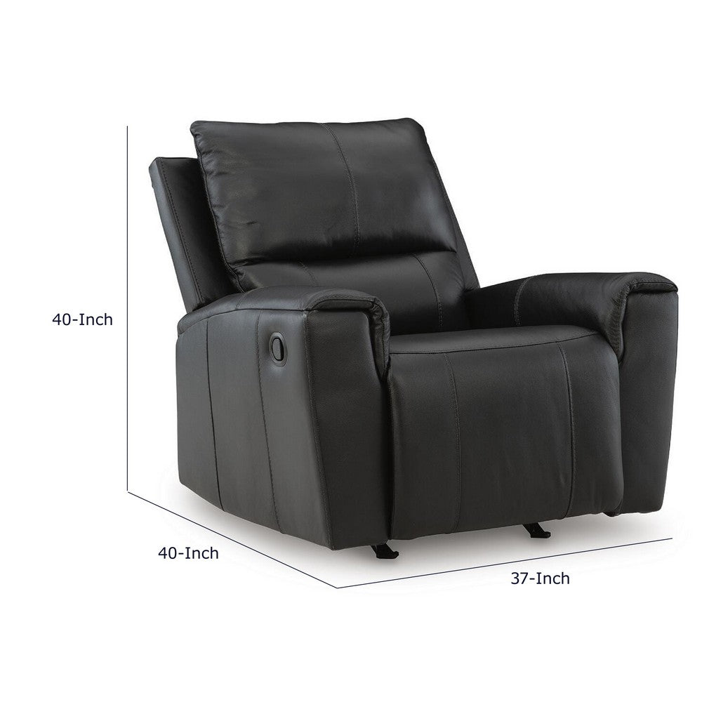 Larry Rocker Recliner Chair with Pillow Top Arms, Black Top Grain Leather