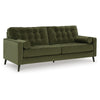 Pir Sofa with 2 Bolster Pillows, Tufted Back, Olive Green Velvet, 87"