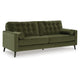Pir Sofa with 2 Bolster Pillows, Tufted Back, Olive Green Velvet, 87"
