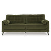 Pir Sofa with 2 Bolster Pillows, Tufted Back, Olive Green Velvet, 87"