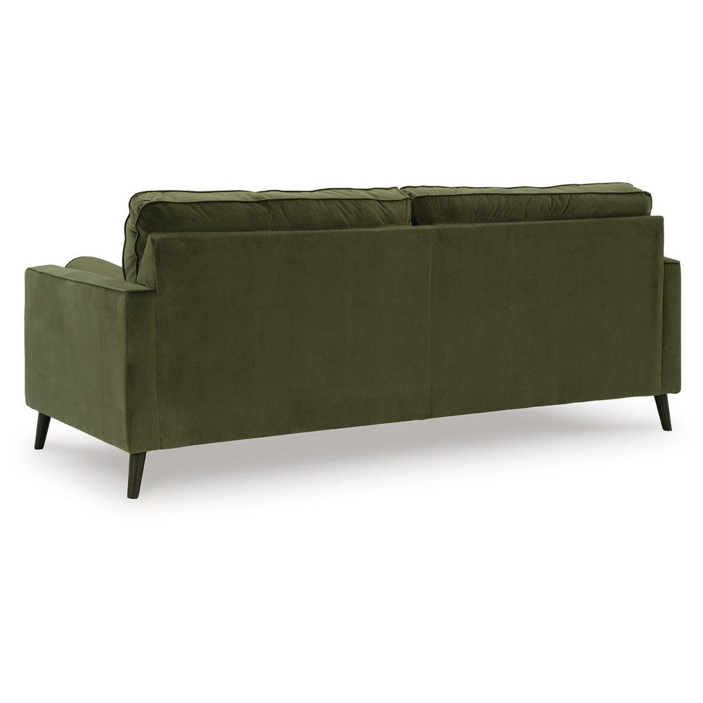 Pir Sofa with 2 Bolster Pillows, Tufted Back, Olive Green Velvet, 87"