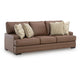 Vile Sofa with 4 Throw Pillows, Caramel Brown Faux Leather, 93"