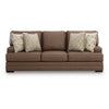 Vile Sofa with 4 Throw Pillows, Caramel Brown Faux Leather, 93"