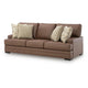 Vile Sofa with 4 Throw Pillows, Caramel Brown Faux Leather, 93"