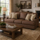 Vile Sofa with 4 Throw Pillows, Caramel Brown Faux Leather, 93"