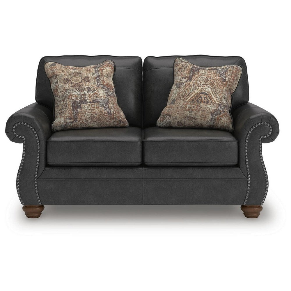 Cyrus Loveseat with 2 Throw Pillows, Granite Gray Faux Leather, 68"