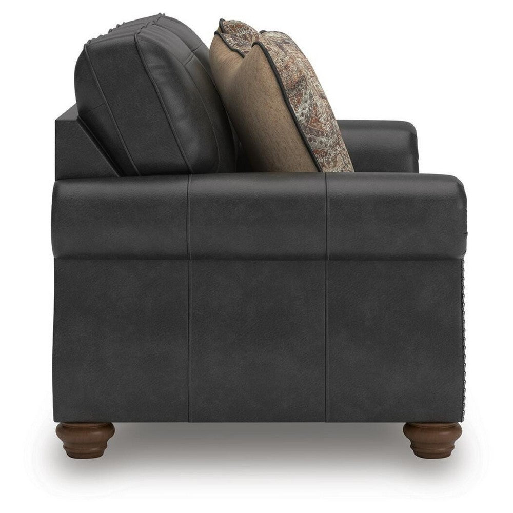 Cyrus Loveseat with 2 Throw Pillows, Granite Gray Faux Leather, 68"