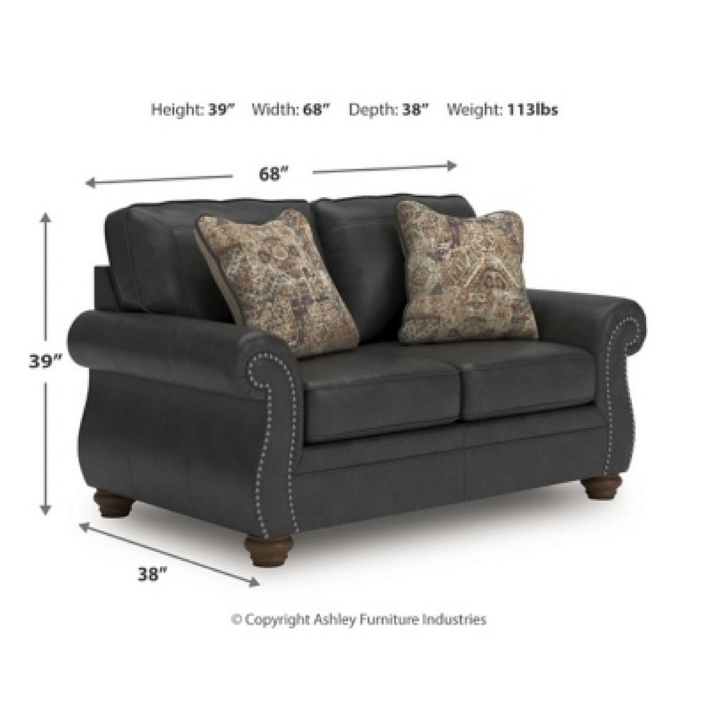 Cyrus Loveseat with 2 Throw Pillows, Granite Gray Faux Leather, 68"