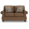 Cyrus Loveseat with 2 Throw Pillows, Earthy Brown Faux Leather, 68"